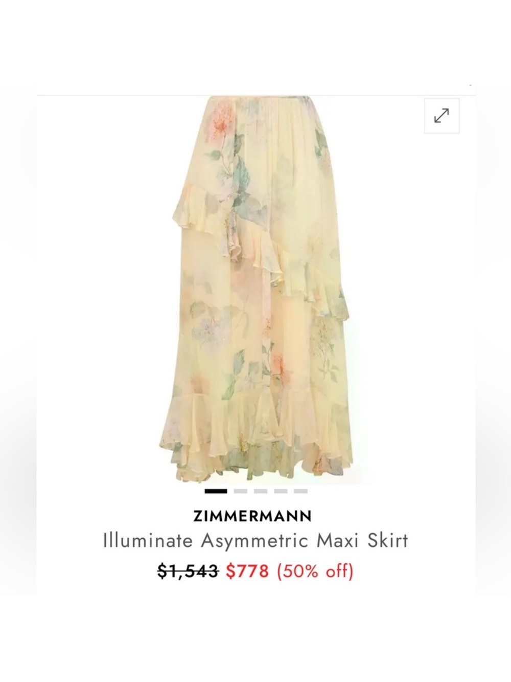 Zimmermann Floral Ruffled Asymmetric Maxi Skirt - Pale Yellow & Green